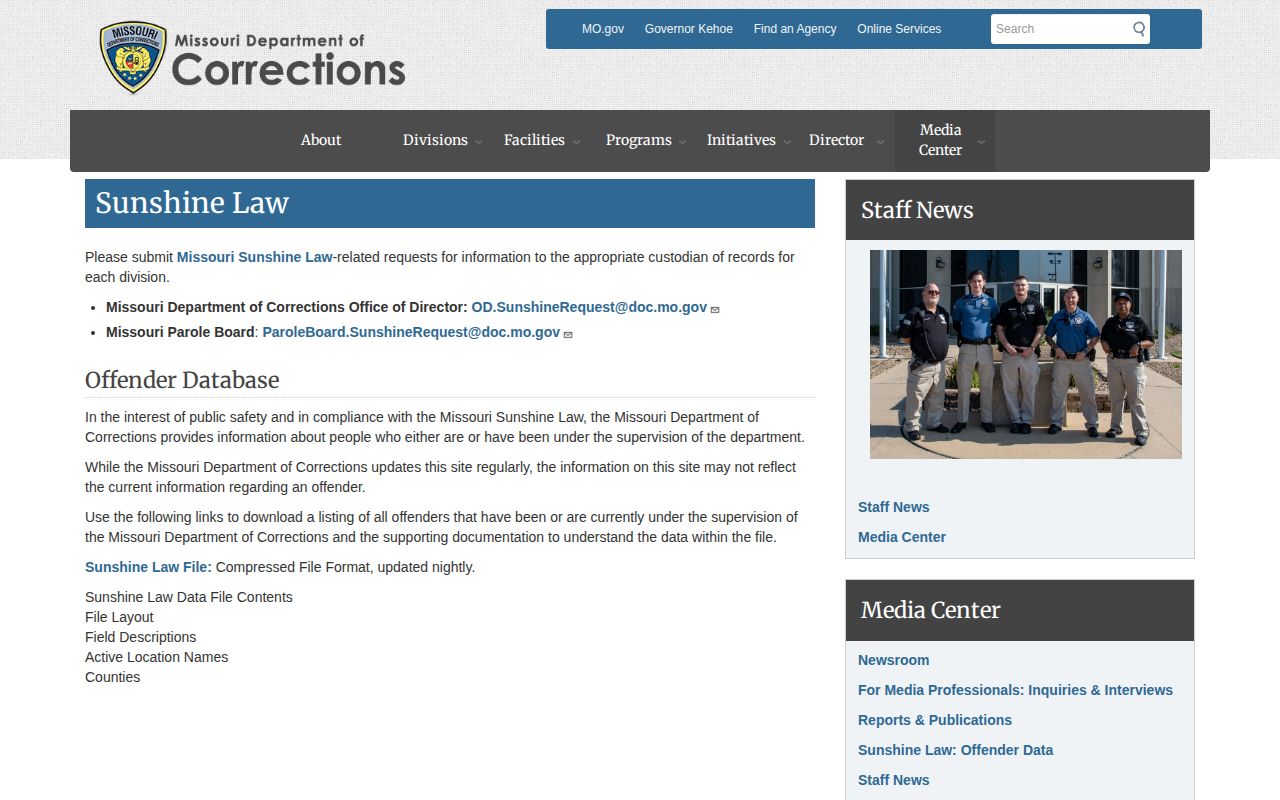 MODOC Sunshine Law data page for historical Howard County release research