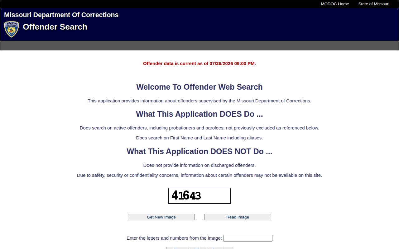 Missouri Department of Corrections offender search for active Howard County cases