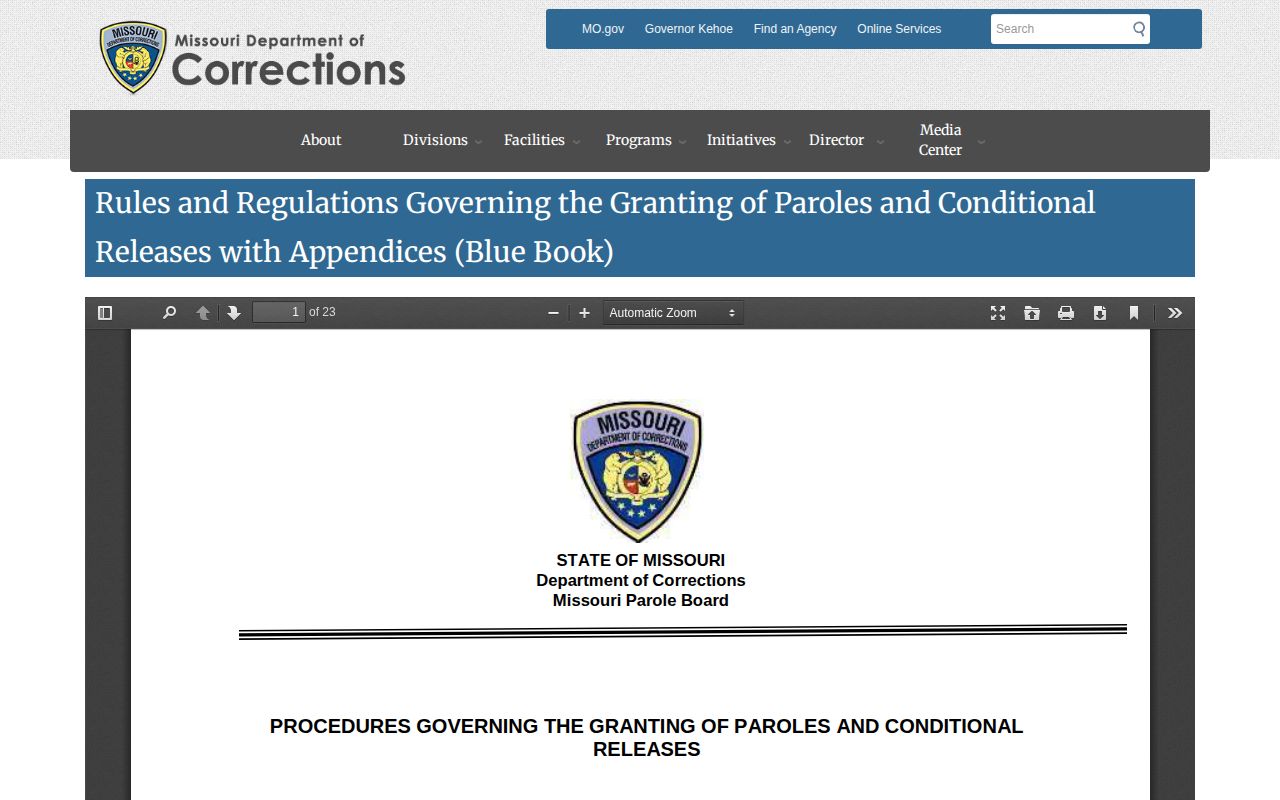 Howard County projected release date parole rules and appendices