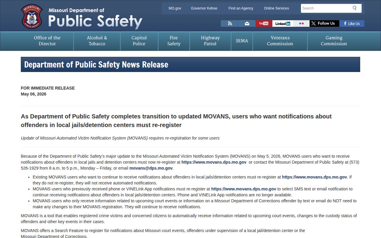 May 2026 MOVANS update for Howard County release notifications